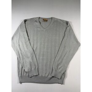 Bobby Chan Men's Silk Blend Sweater XL Gray Pullover Long Sleeve V-neck Preppy